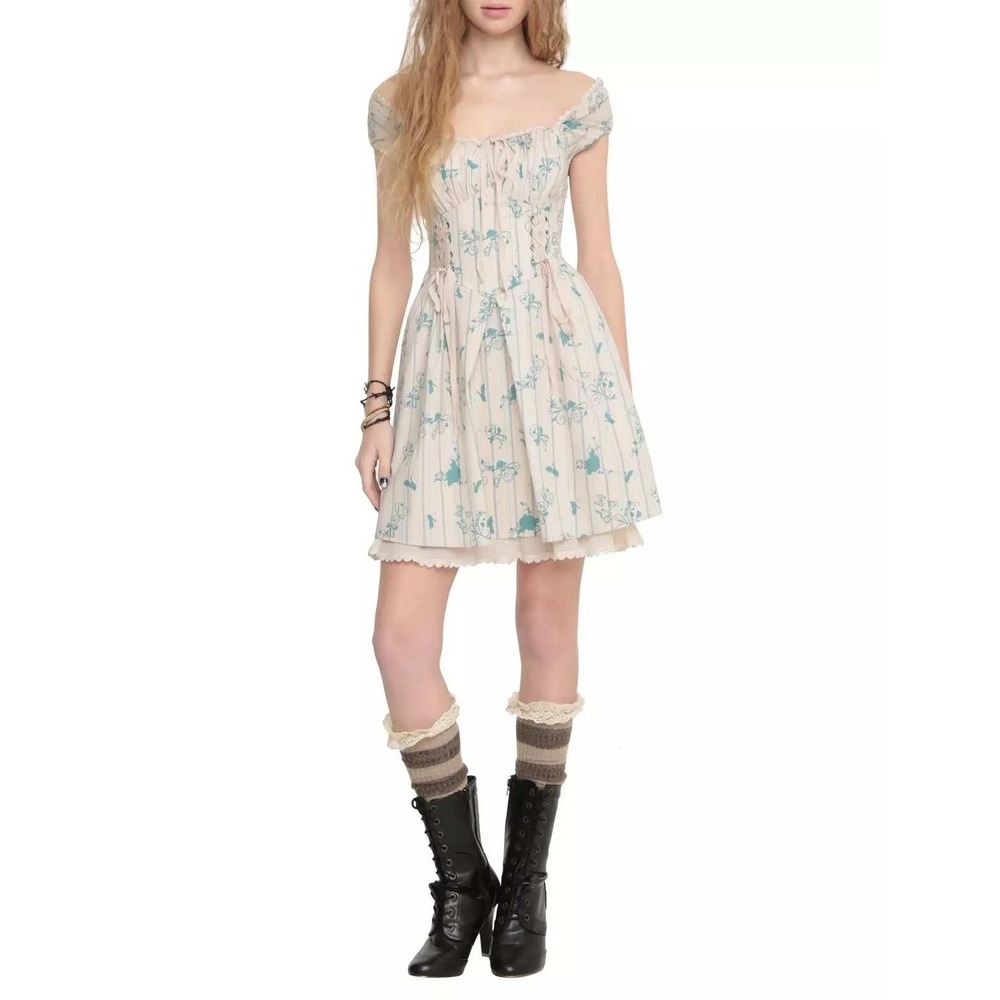 Disney Cinderella Corset Dress Blue Cream Pinstripe Filigree Large - Picture 7 of 8